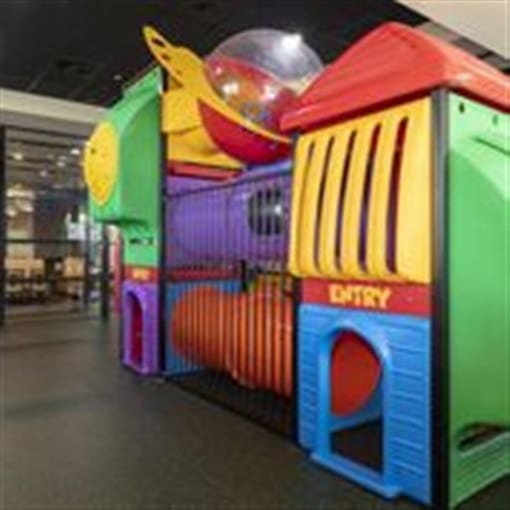 The colourful indoor play gym in the Kids Only Area